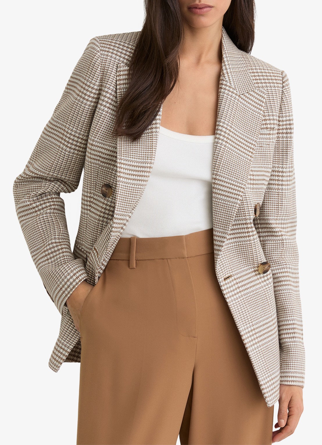 Reiss Maxwell double-breasted blazer met ruitdessin en klepzakken  - detail 4 beige