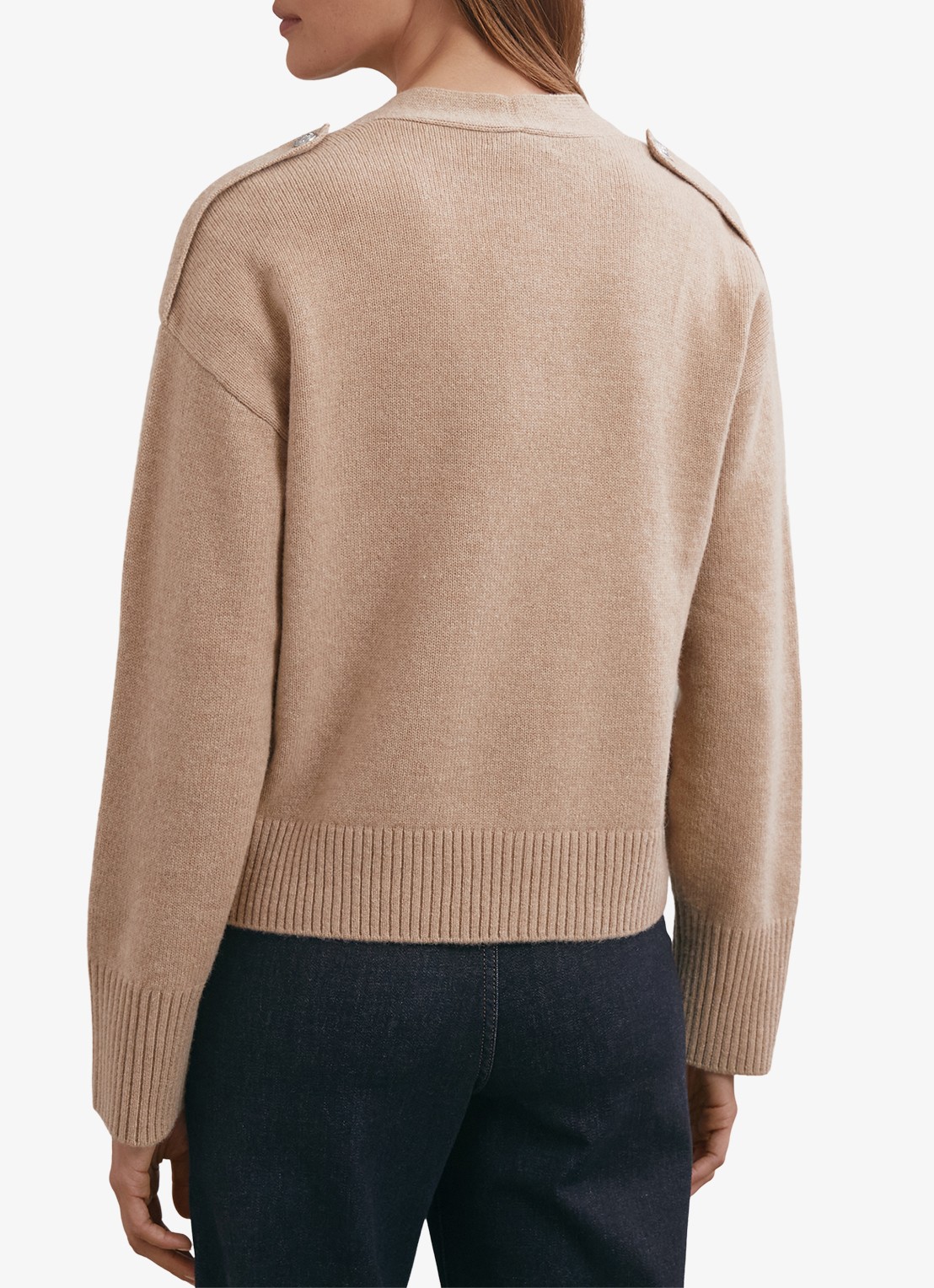 Reiss Maya fijngebreid vest in kasjmierblend met steekzakken - achterkant 3 beige