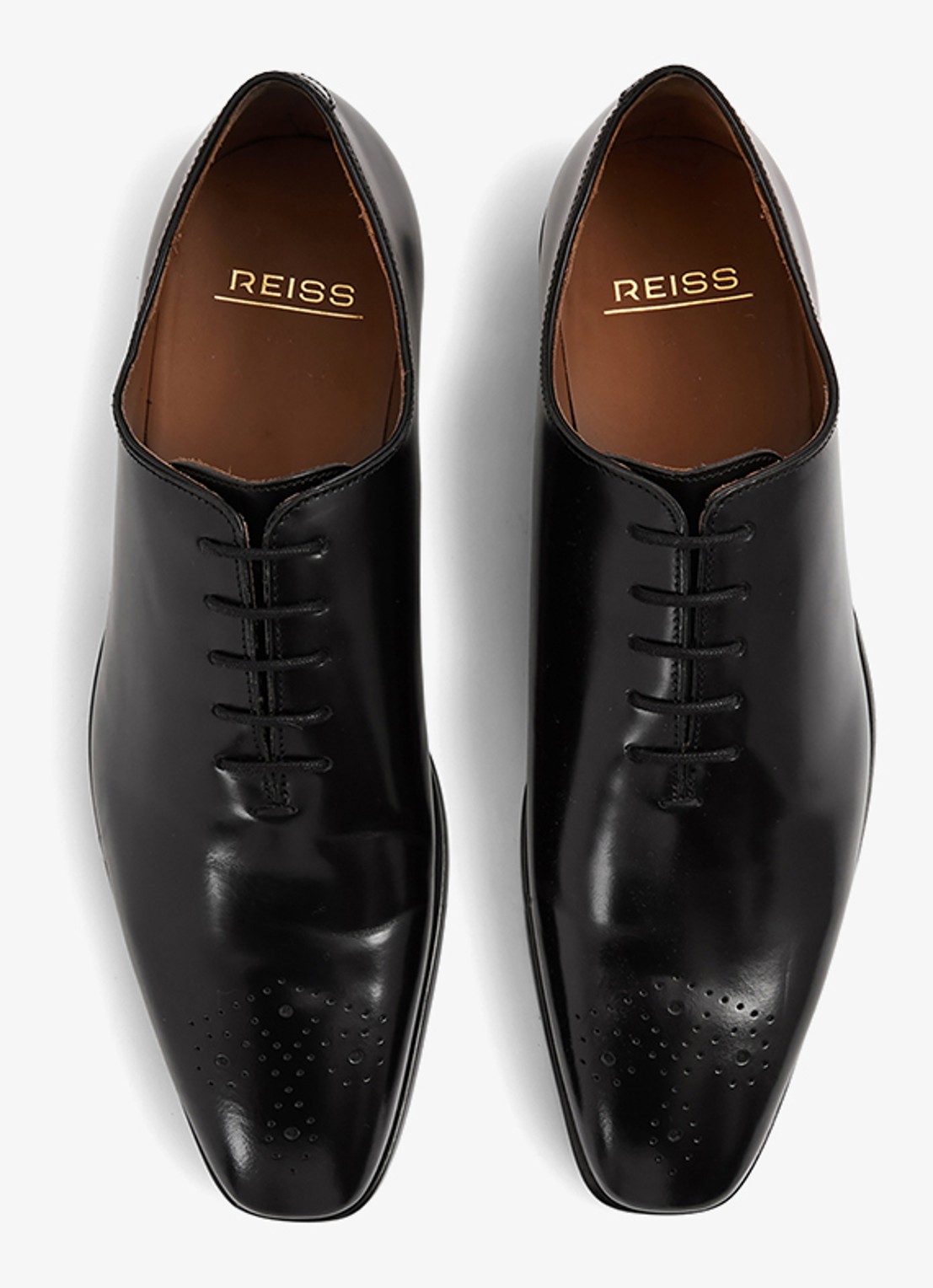 Reiss Mead brogue van leer - voorkant 5 black / zwart