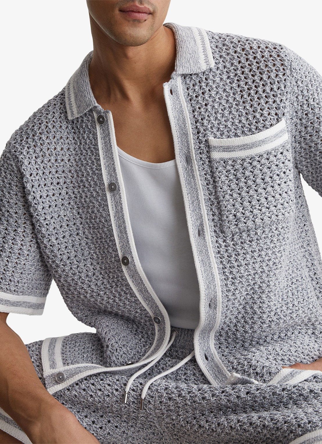 Reiss Meadows overhemd van chrochet - detail blauwgrijs