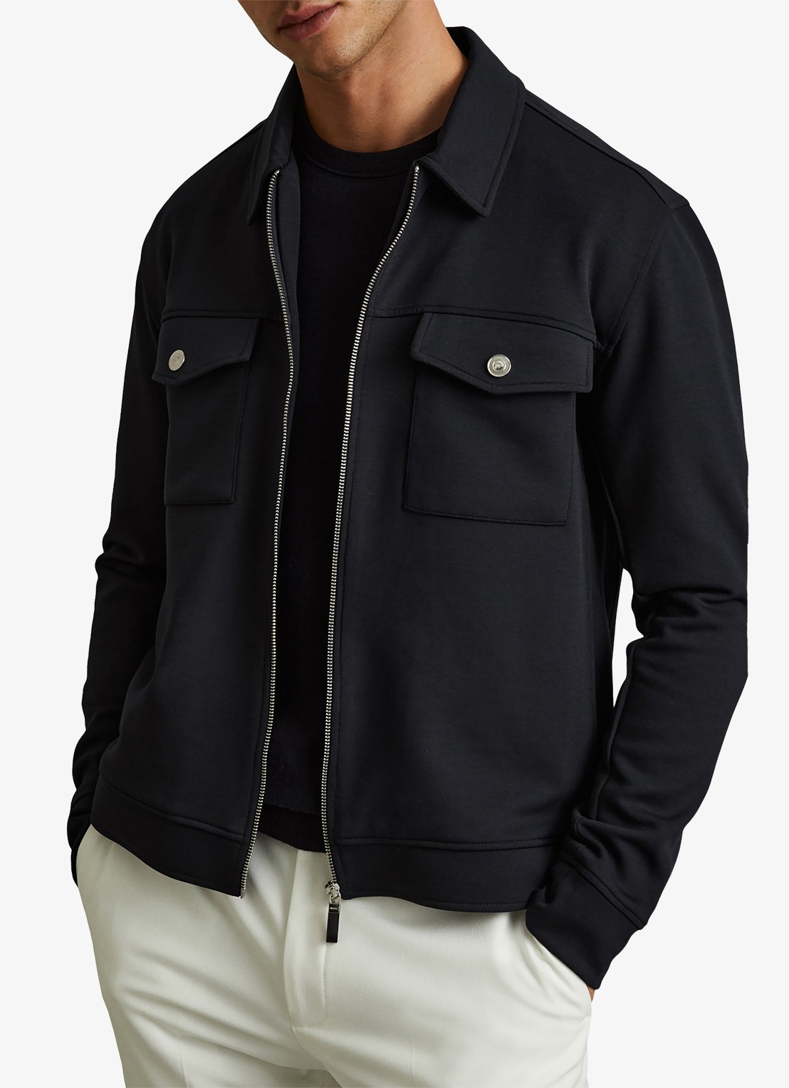 Reiss Medina jack van jersey met borstzakken - detail donkerblauw