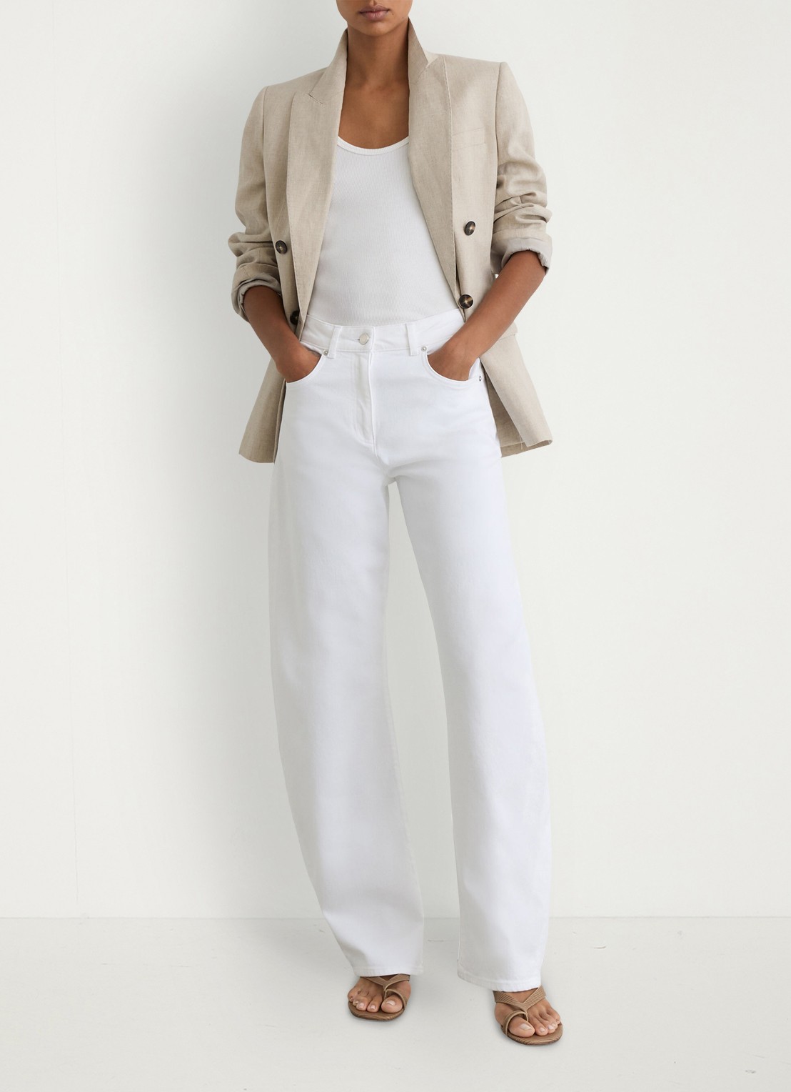 Reiss Mia sandalette van leer  - detail 4 beige