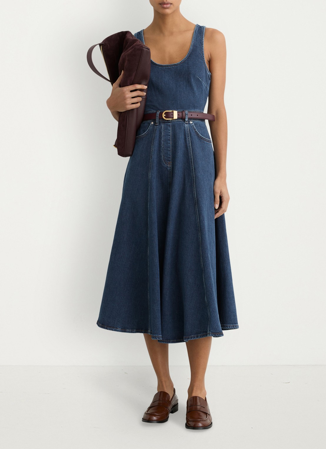 Reiss Midi A-lijn jurk van denim met steekzakken - detail 2 indigo