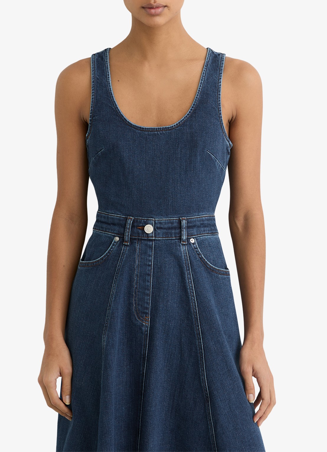 Reiss Midi A-lijn jurk van denim met steekzakken - detail 3 indigo
