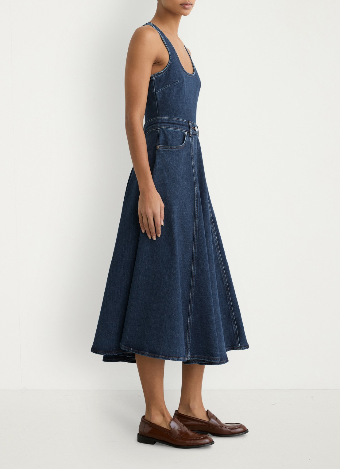 Reiss Midi A-lijn jurk van denim met steekzakken - detail 5 indigo