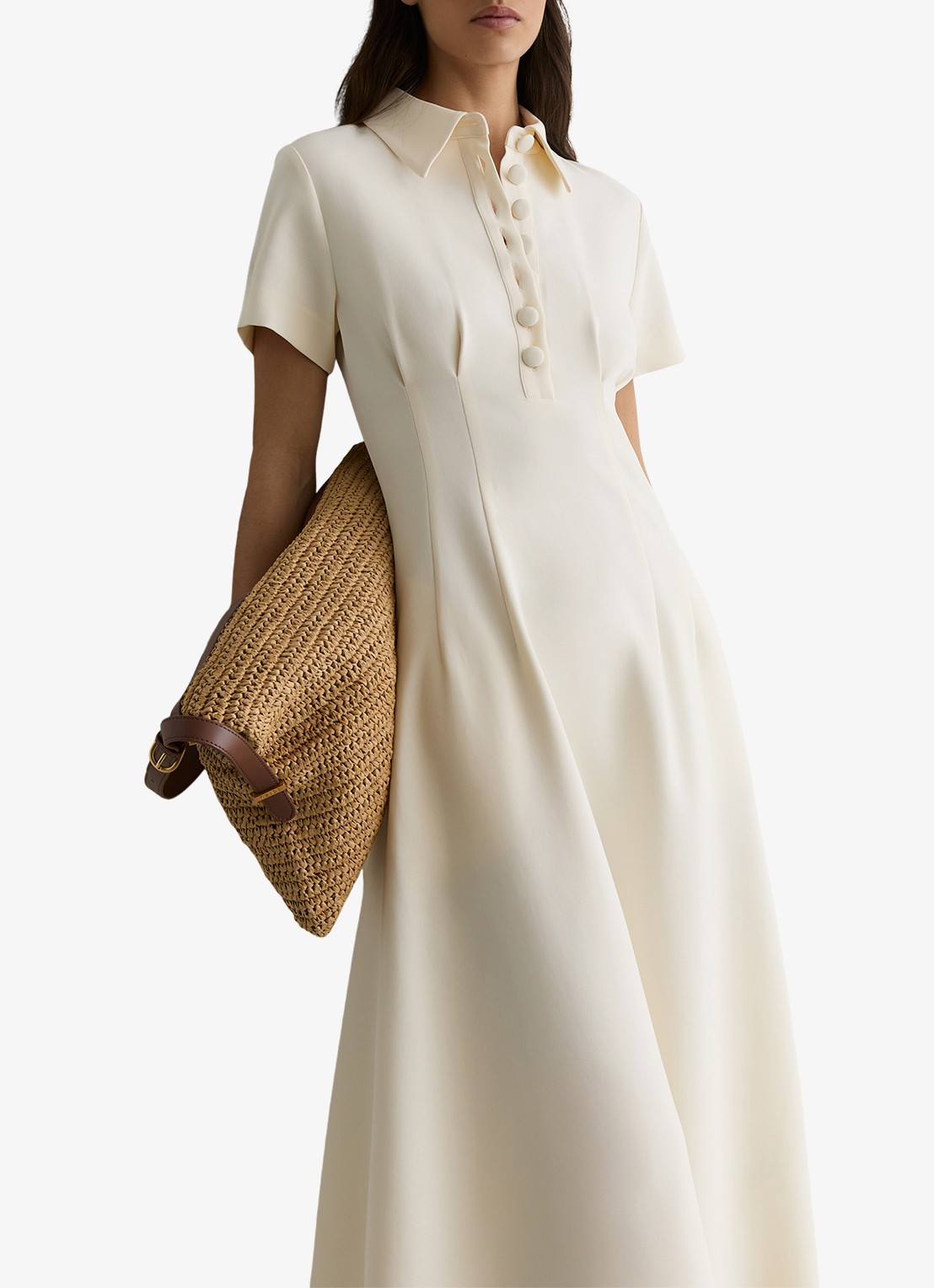 Reiss Midi jurk met plooien - detail 4 creme