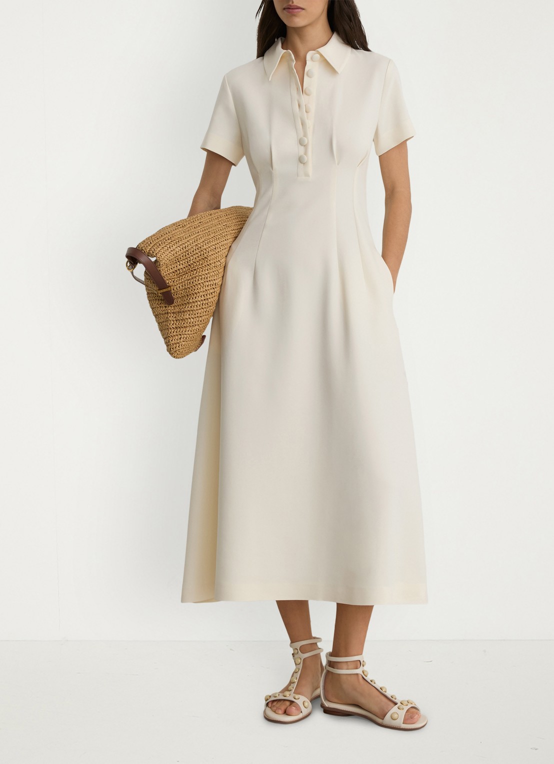 Reiss Midi jurk met plooien - detail 6 creme