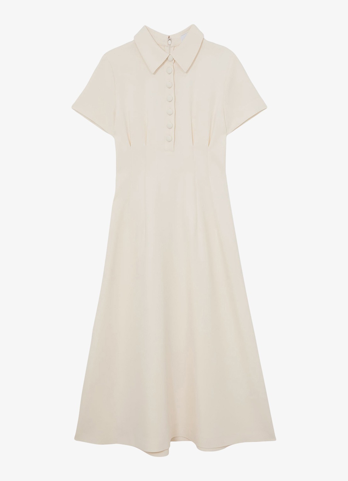 Reiss Midi jurk met plooien - voorkant creme