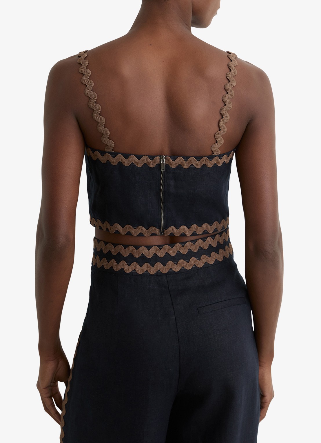 Reiss Mila crop top van linnen - achterkant 6 bruin