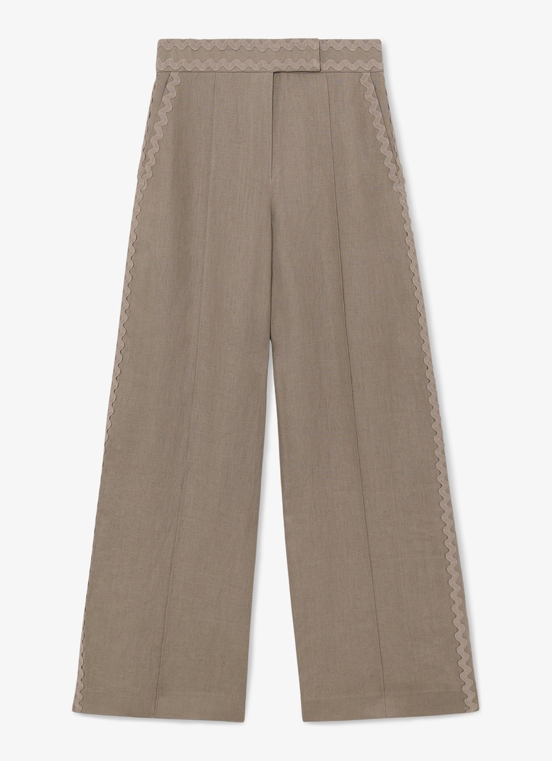 Reiss Mila high waist wide fit pantalon van linnen - voorkant 2 beige