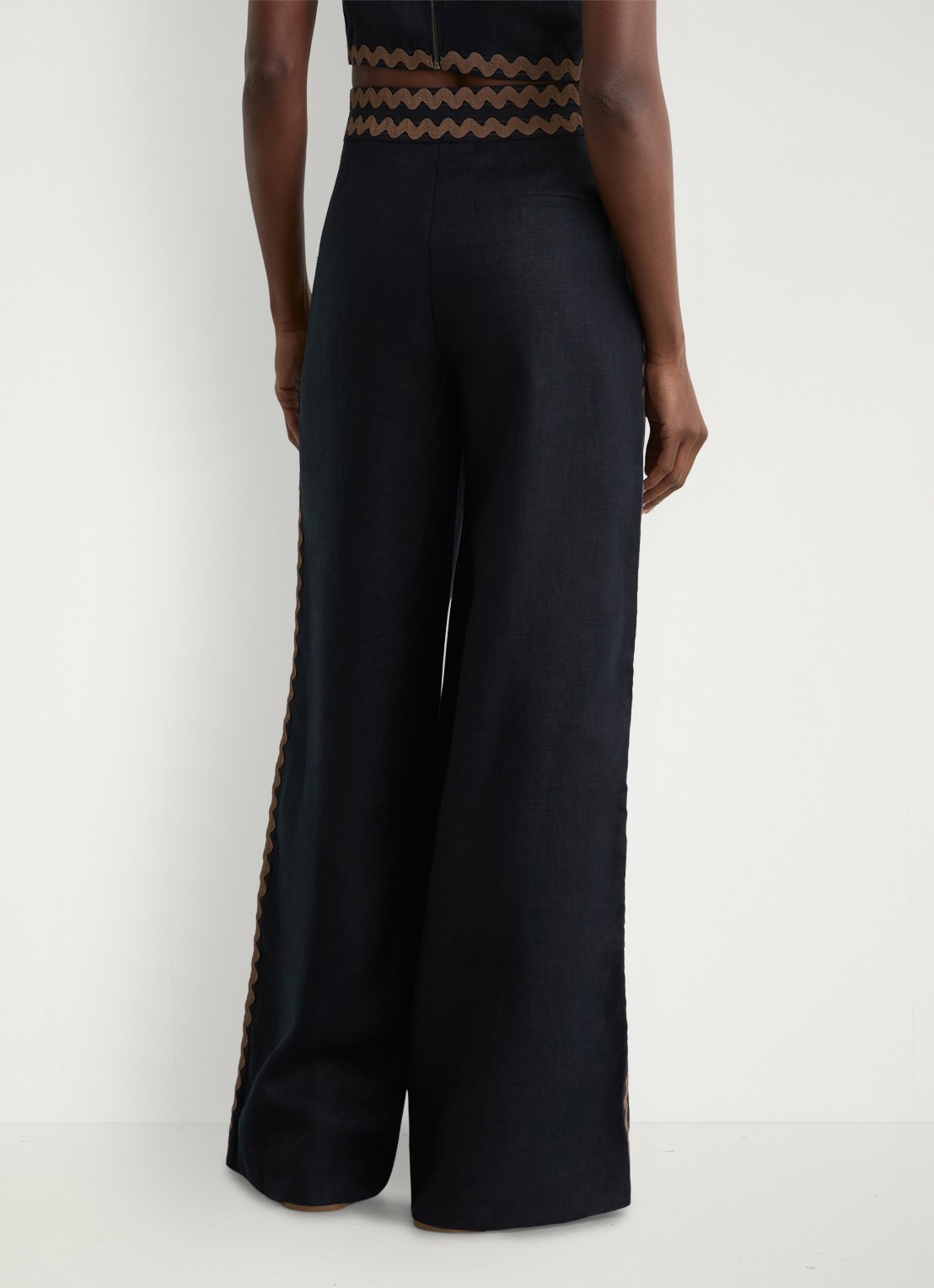 Reiss Mila high waist wide fit pantalon van linnen - achterkant 7 donkerblauw