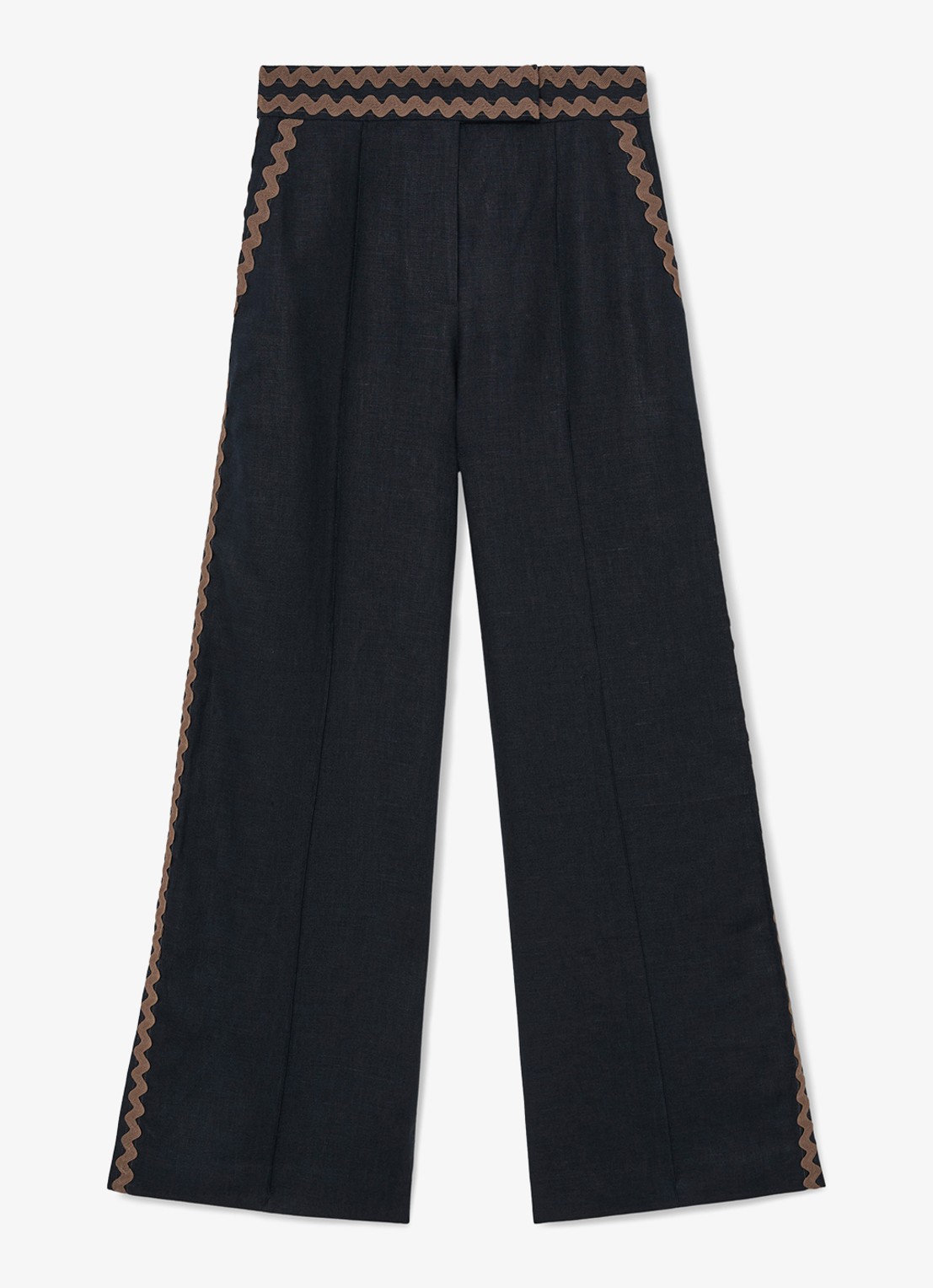 Reiss Mila high waist wide fit pantalon van linnen - voorkant donkerblauw