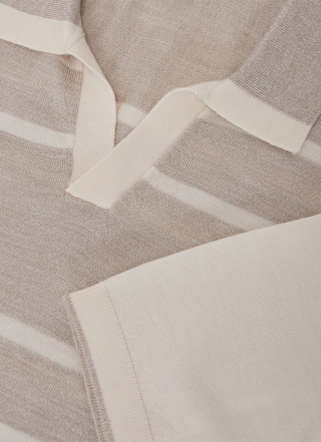 Reiss Miles slim fit polo van merinowol met streepprint - detail 4 oatmeal / wit