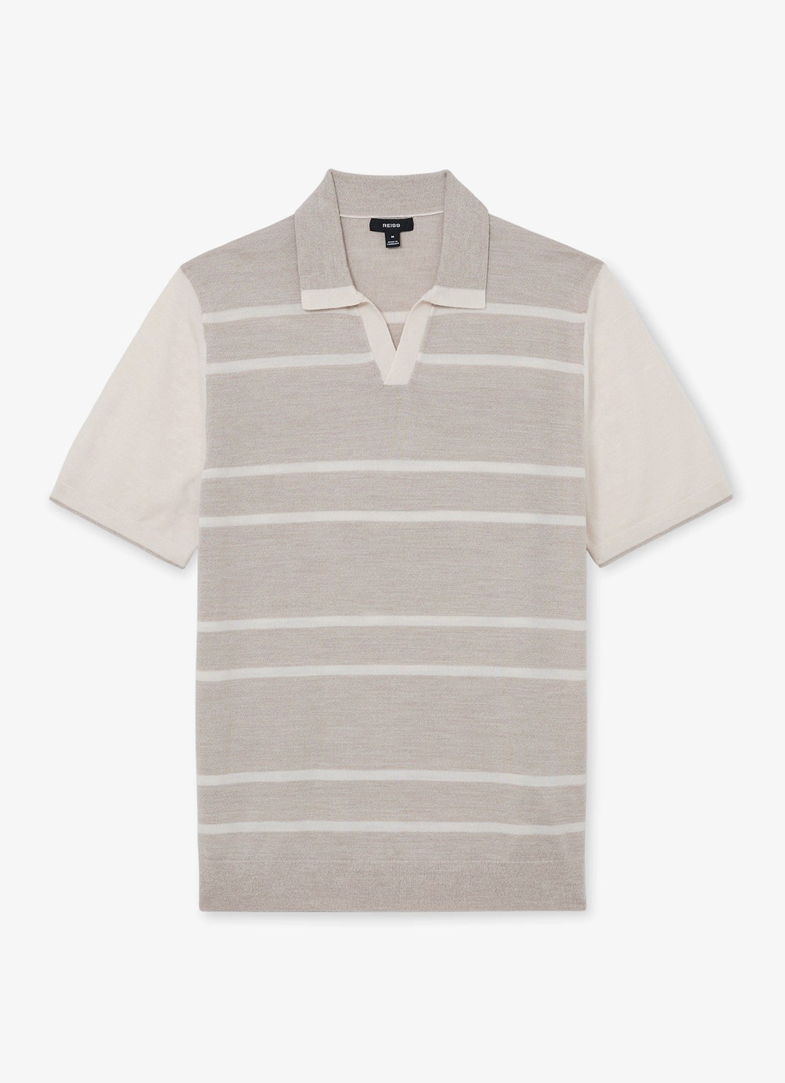 Reiss Miles slim fit polo van merinowol met streepprint - voorkant 5 oatmeal / wit