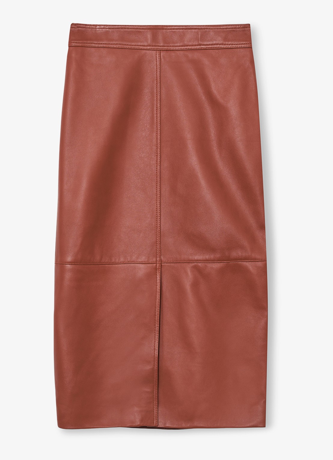 Reiss Miley high waist midi kokerrok van schapenleer  - voorkant 5 donkeroranje