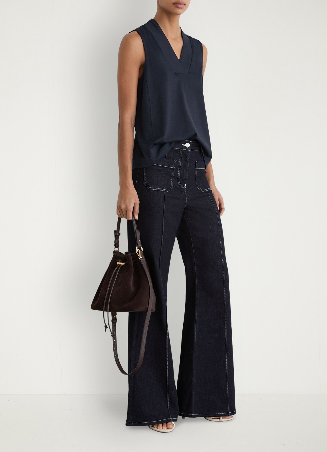 Reiss Miley top met V-hals - voorkant 6 donkerblauw