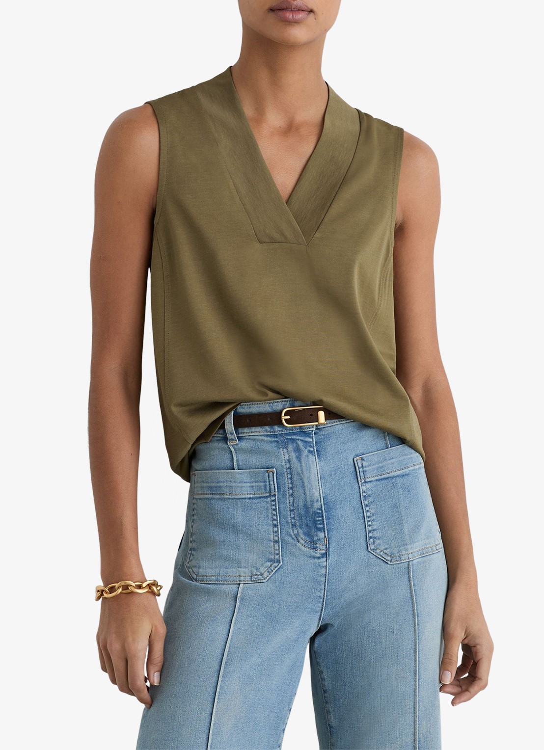 Reiss Miley top met V-hals - detail 4 khaki