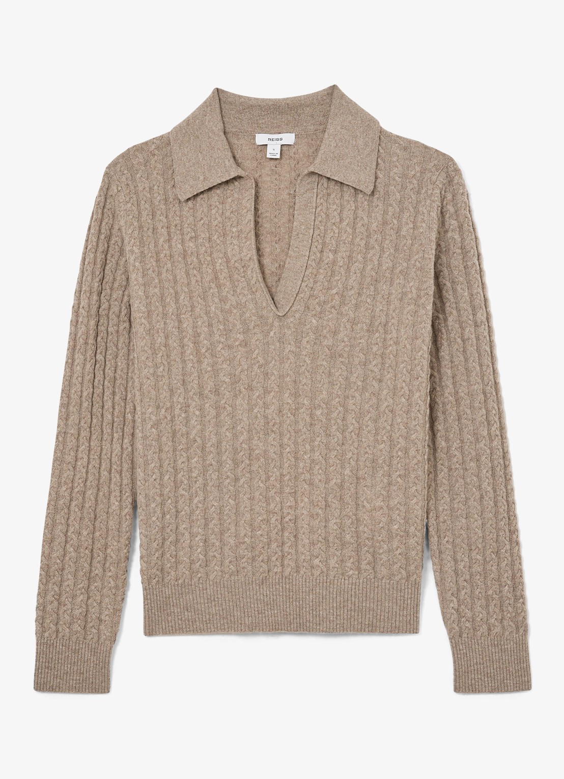 Reiss Millie kabelgebreide trui in kasjmier wolblend - voorkant 5 beige