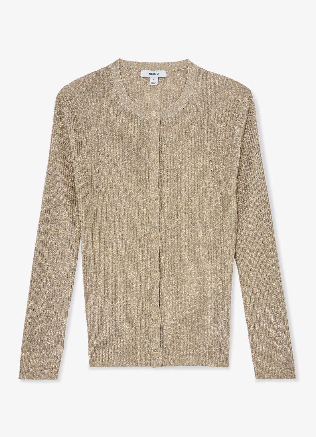 Reiss Milo fijngebreid vest met lurex - voorkant 5 goud