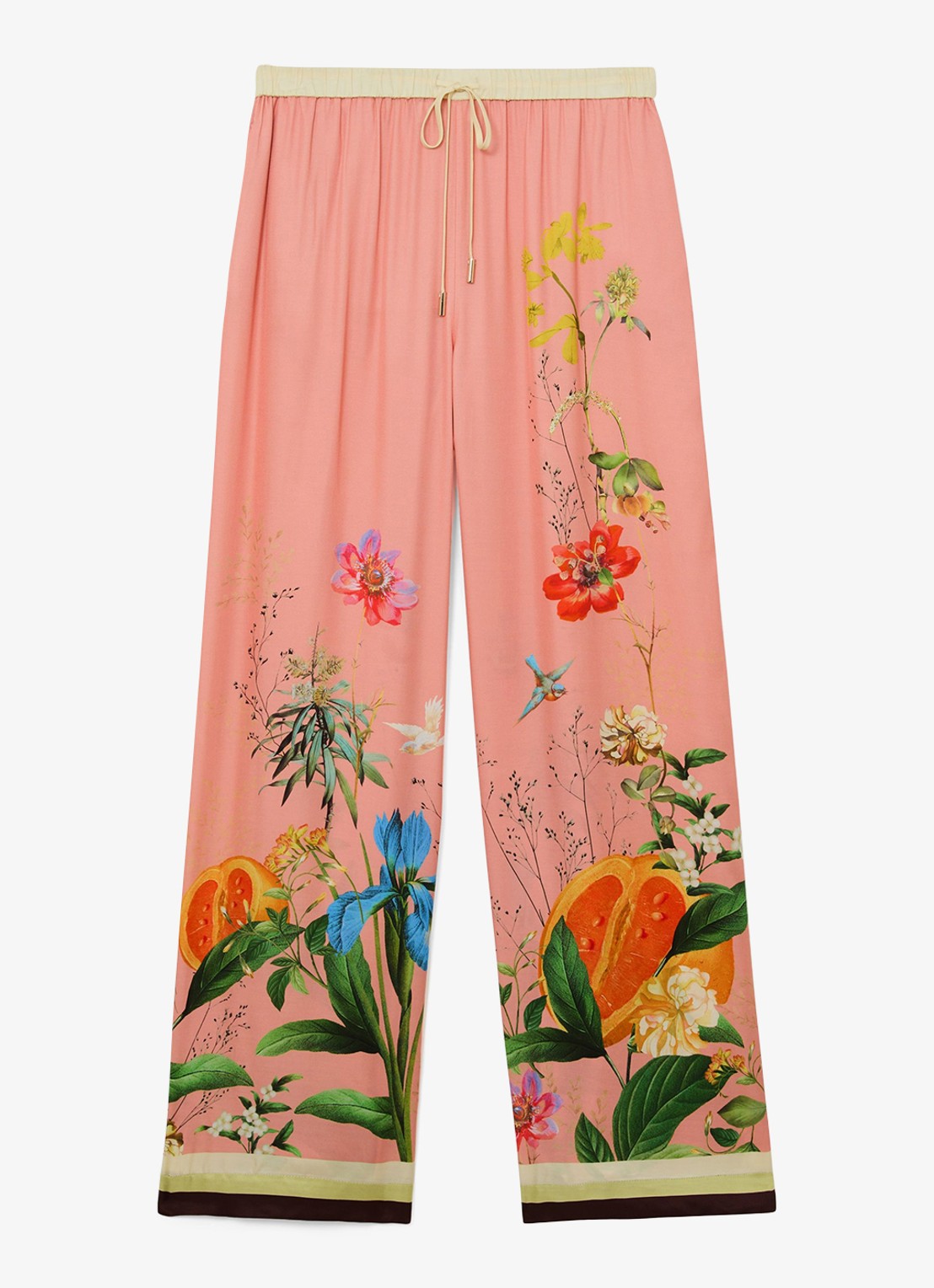 Reiss Milos mid waist wide fit pantalon met print - voorkant oudroze
