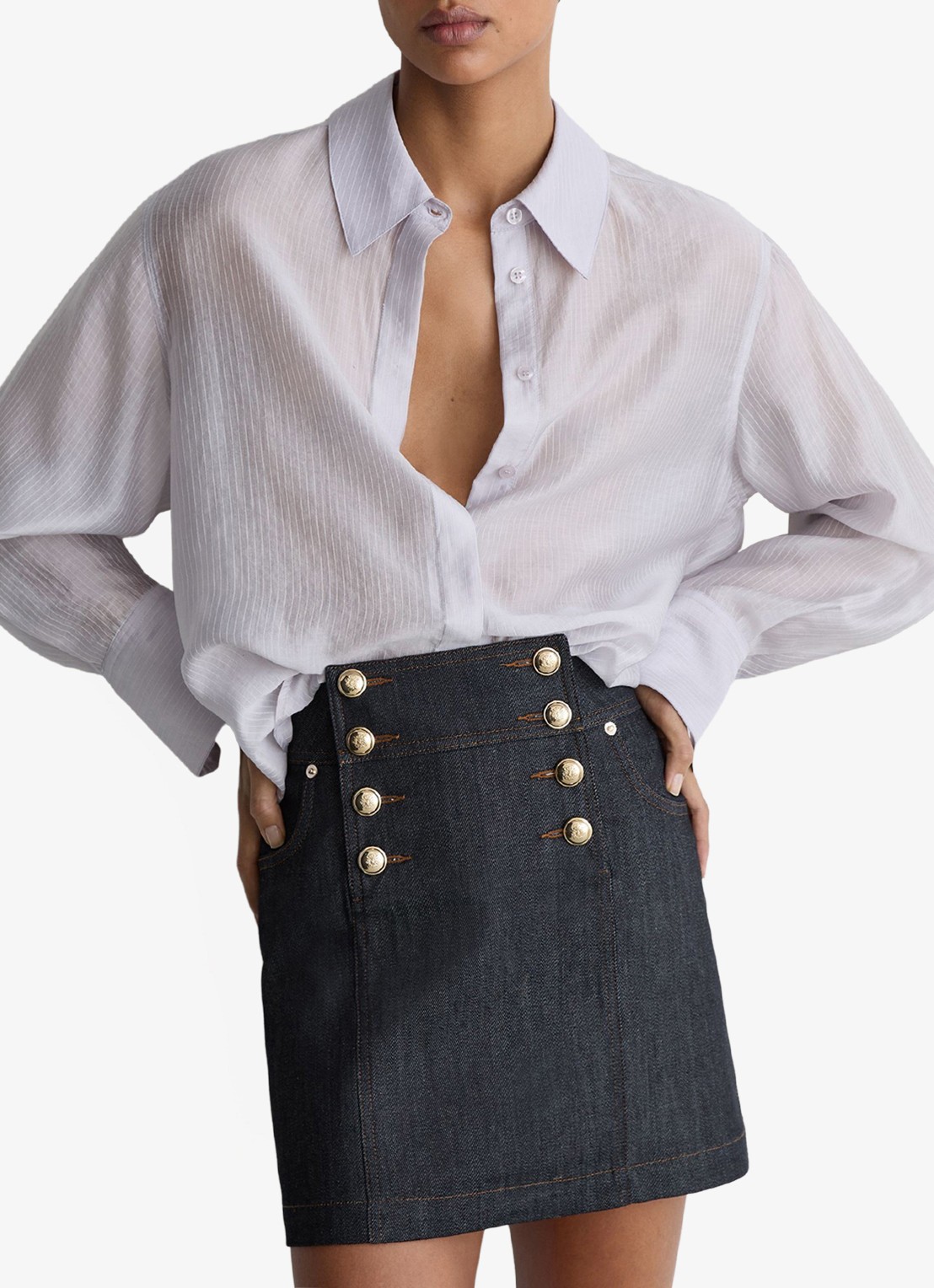 Reiss Mini rok met sierknopen - detail 4 donkerblauw