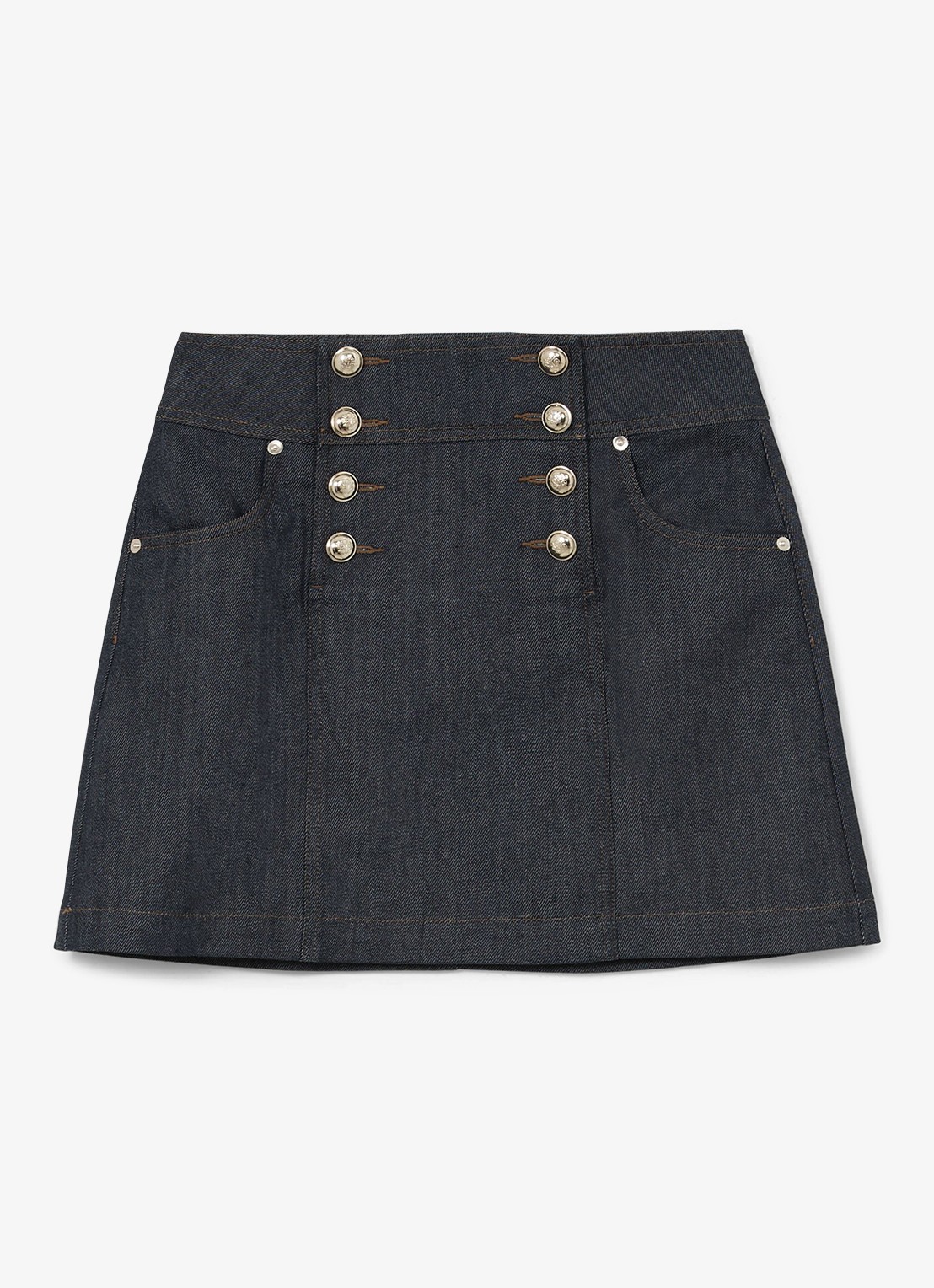 Reiss Mini rok met sierknopen - voorkant donkerblauw