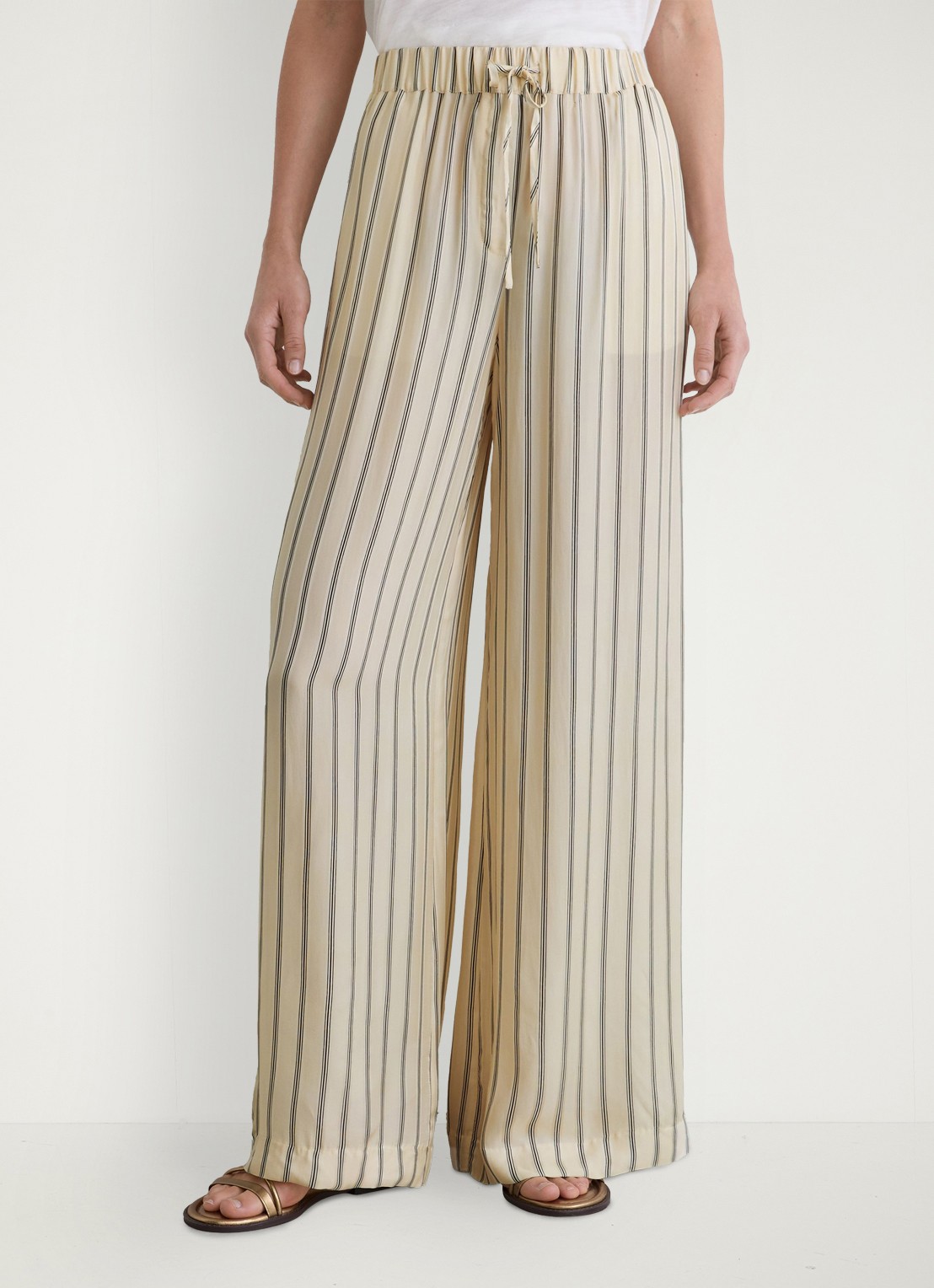 Reiss Minnie high waist wide fit pantalon met streepprint - detail creme
