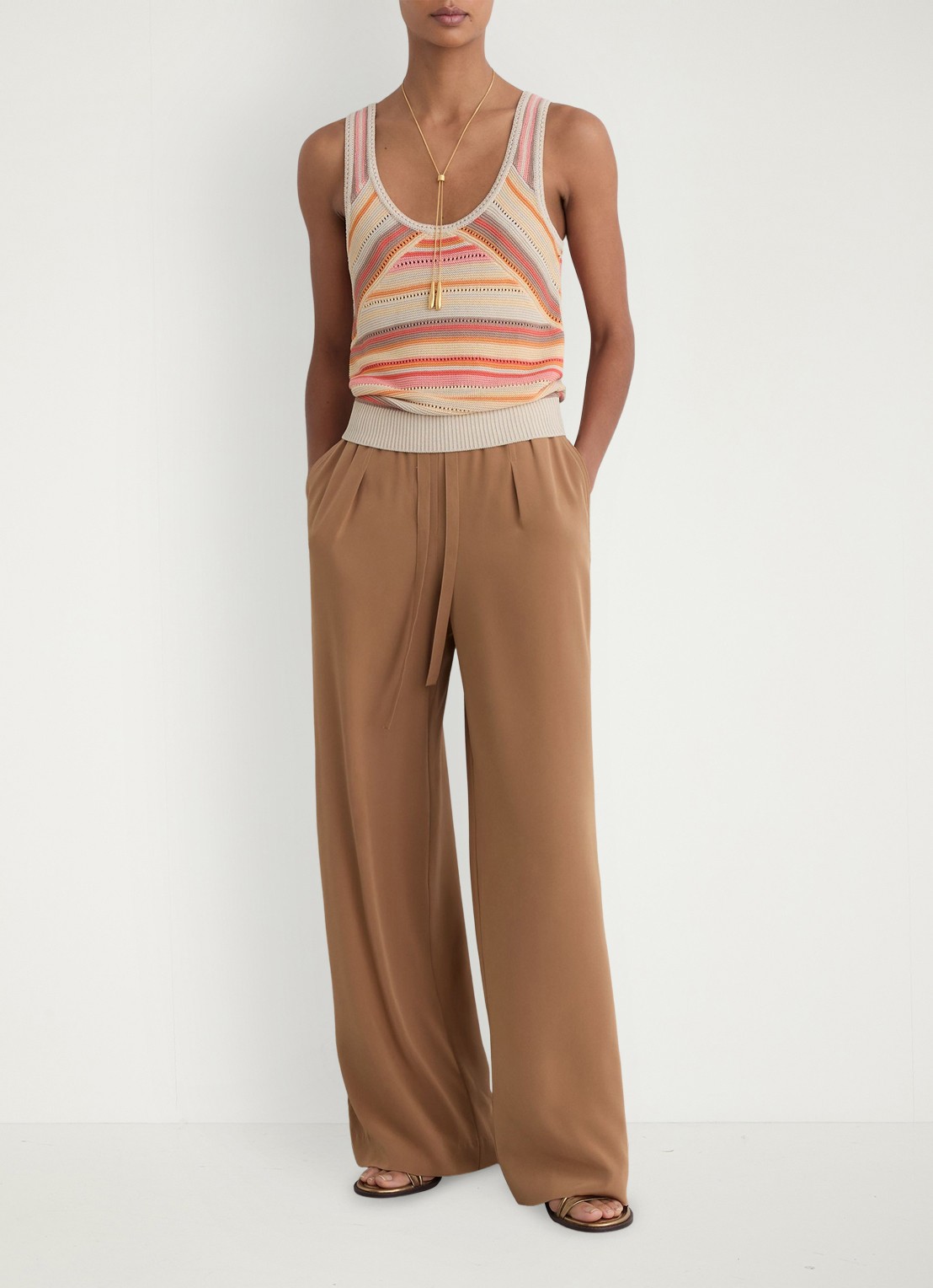Reiss MIRIAM fijngebreide top met streepprint - voorkant 2 creme