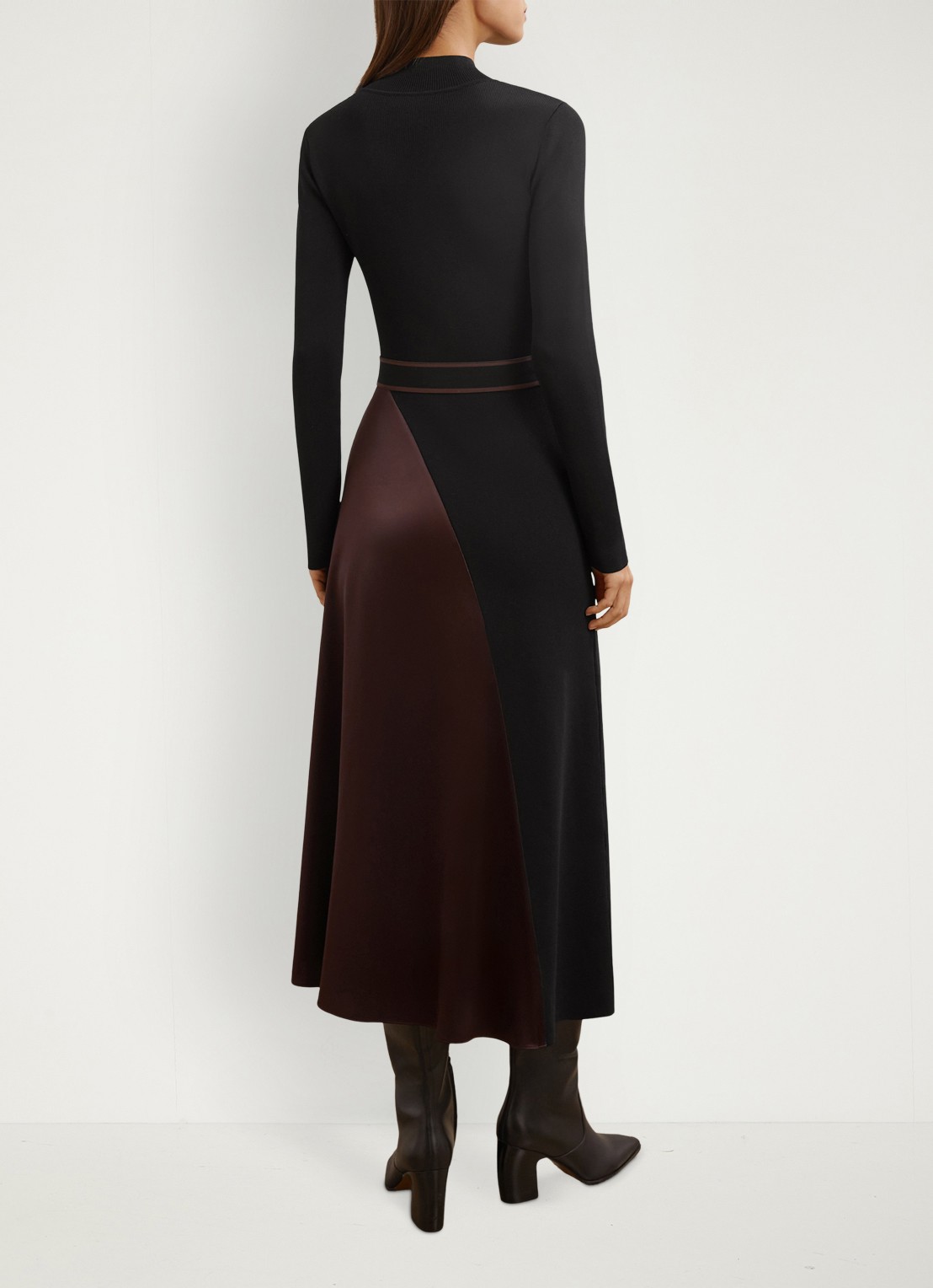 Reiss Misty midi A-lijn jurk met ceintuur - achterkant zwart