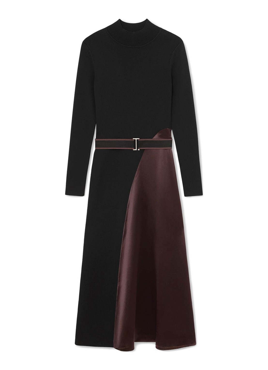 Reiss Misty midi A-lijn jurk met ceintuur - voorkant 7 zwart