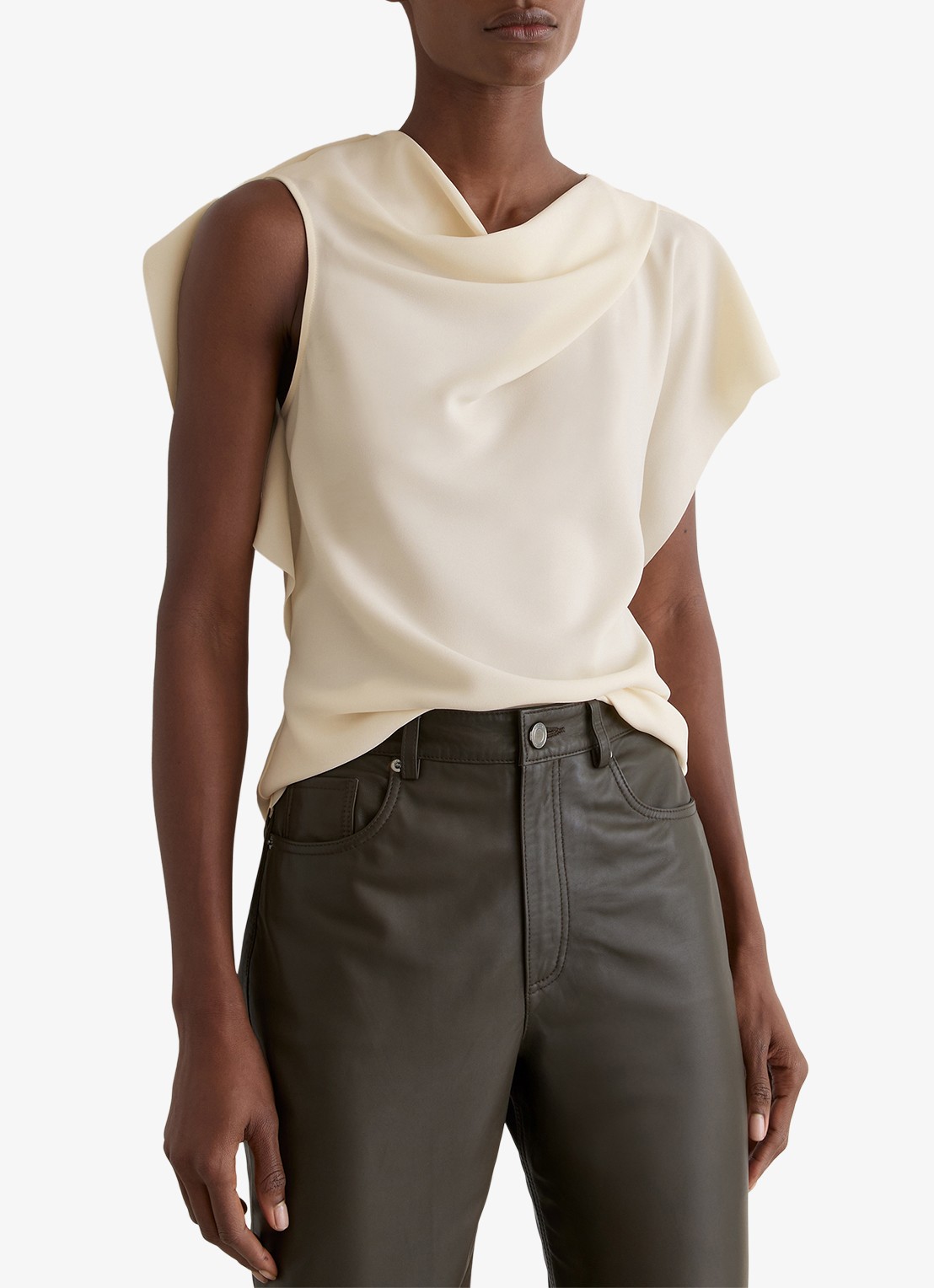 Reiss Natalie top met gedrapeerd detail - detail 4 beige