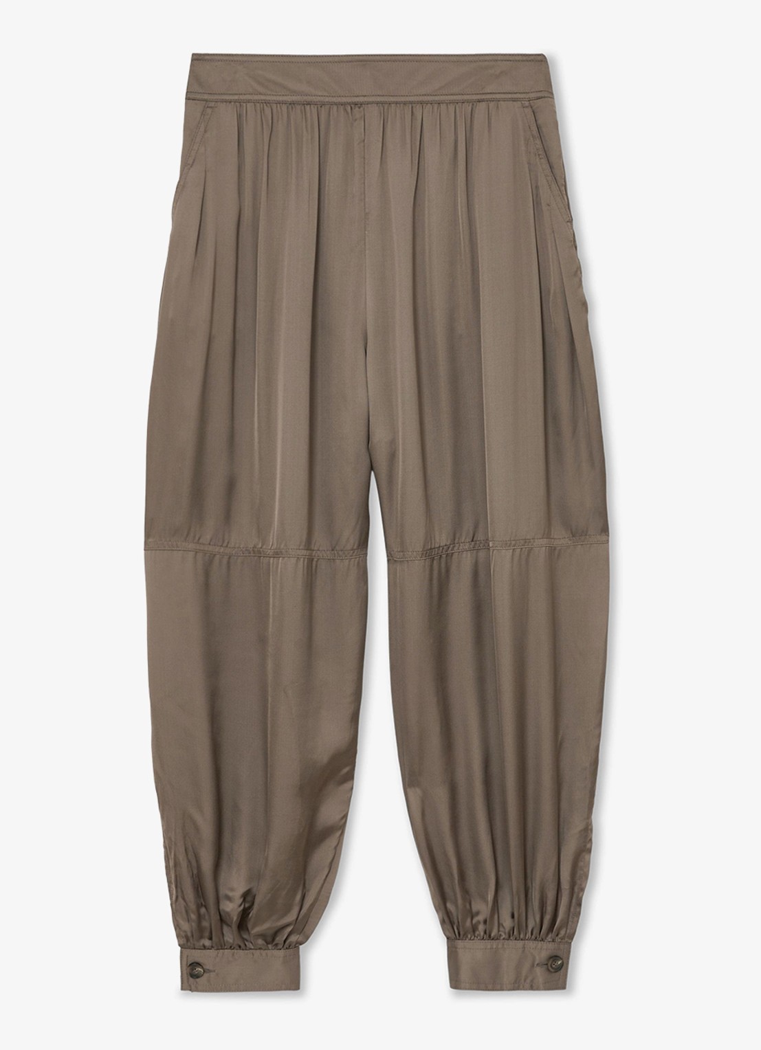Reiss Neave high waist balloon fit pantalon van satijn - voorkant 6 khaki