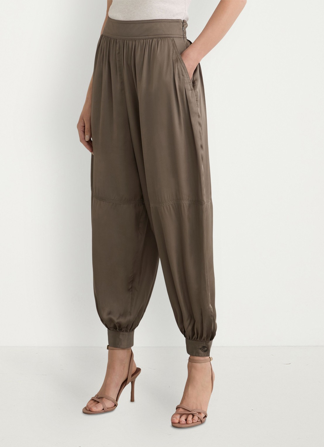 Reiss Neave high waist  tapered fit pantalon met plooien - detail 2 beige