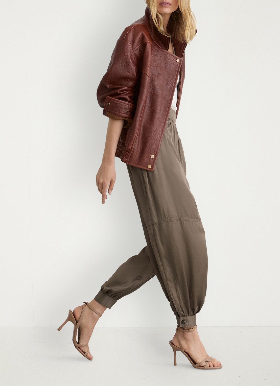 Reiss Neave high waist  tapered fit pantalon met plooien - detail 5 beige