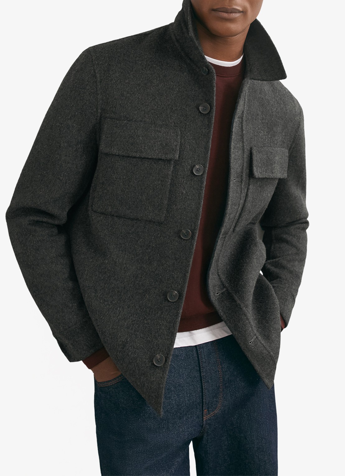 Reiss Net jack in wolblend met borstzakken - detail donkergrijs
