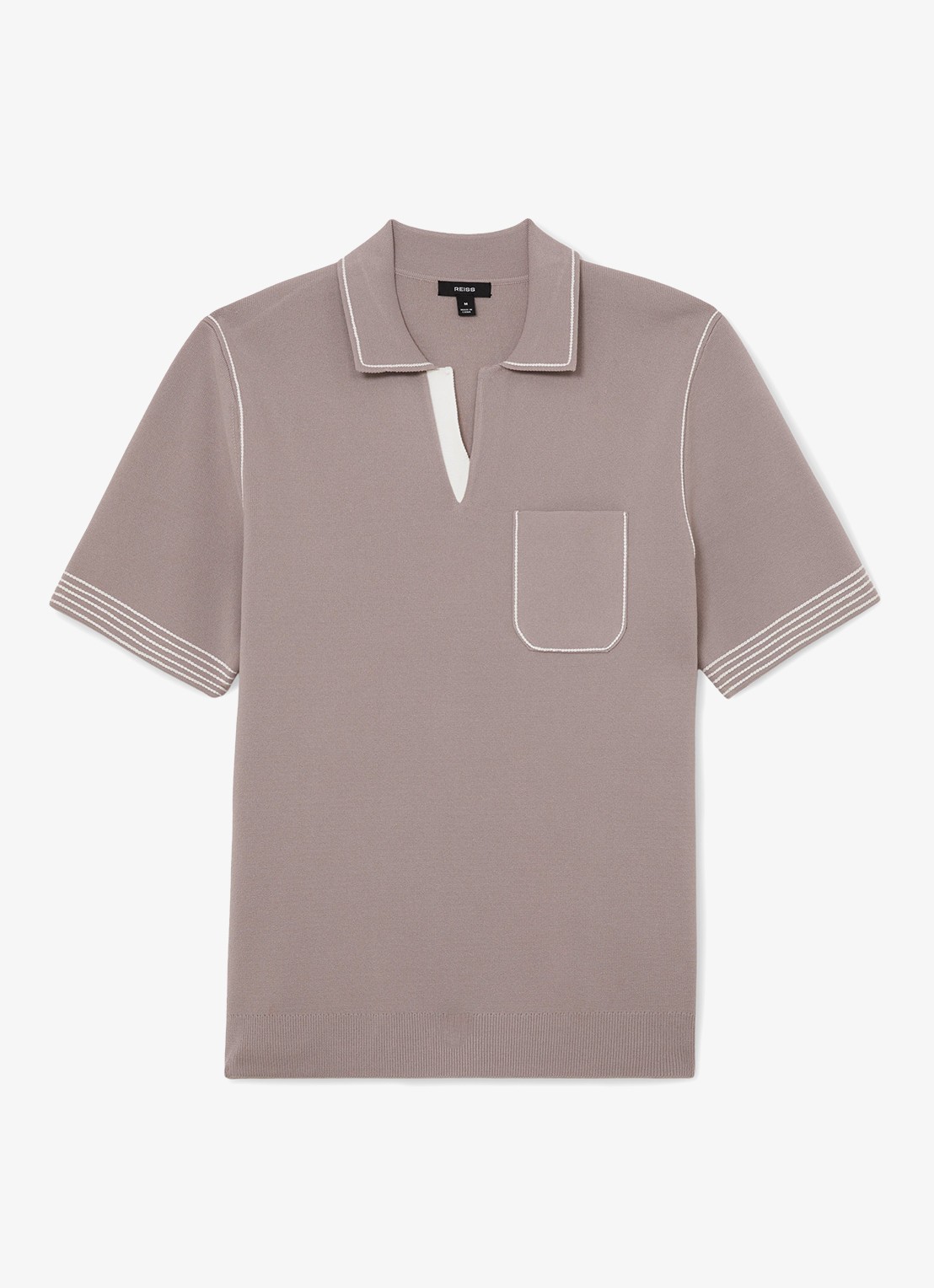 Reiss Newbury regular fit polo met borstzak  - voorkant 5 taupe