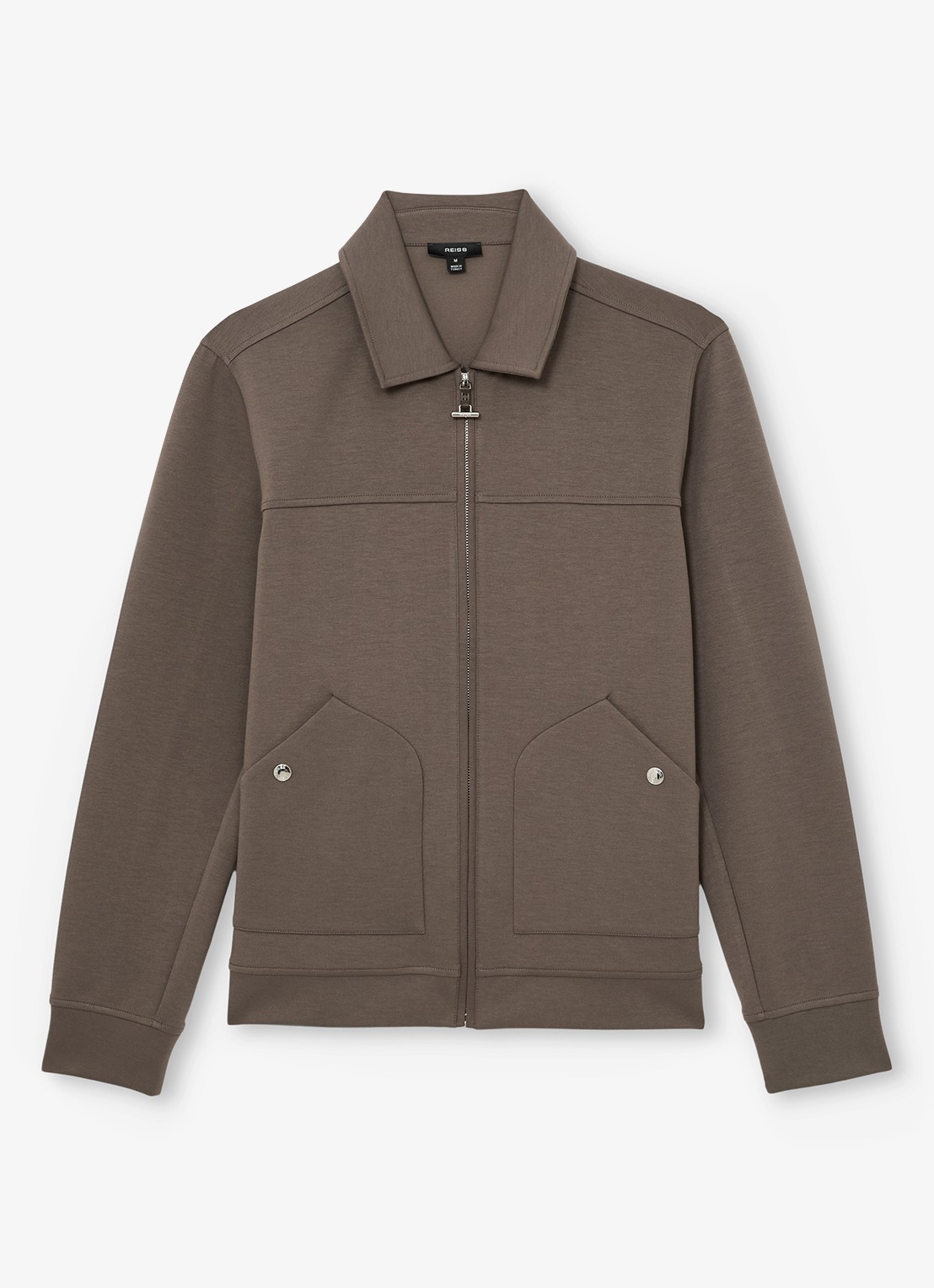 Reiss Newland sweatshirt met rits en opgestikte zakken - voorkant 2 lichtbruin