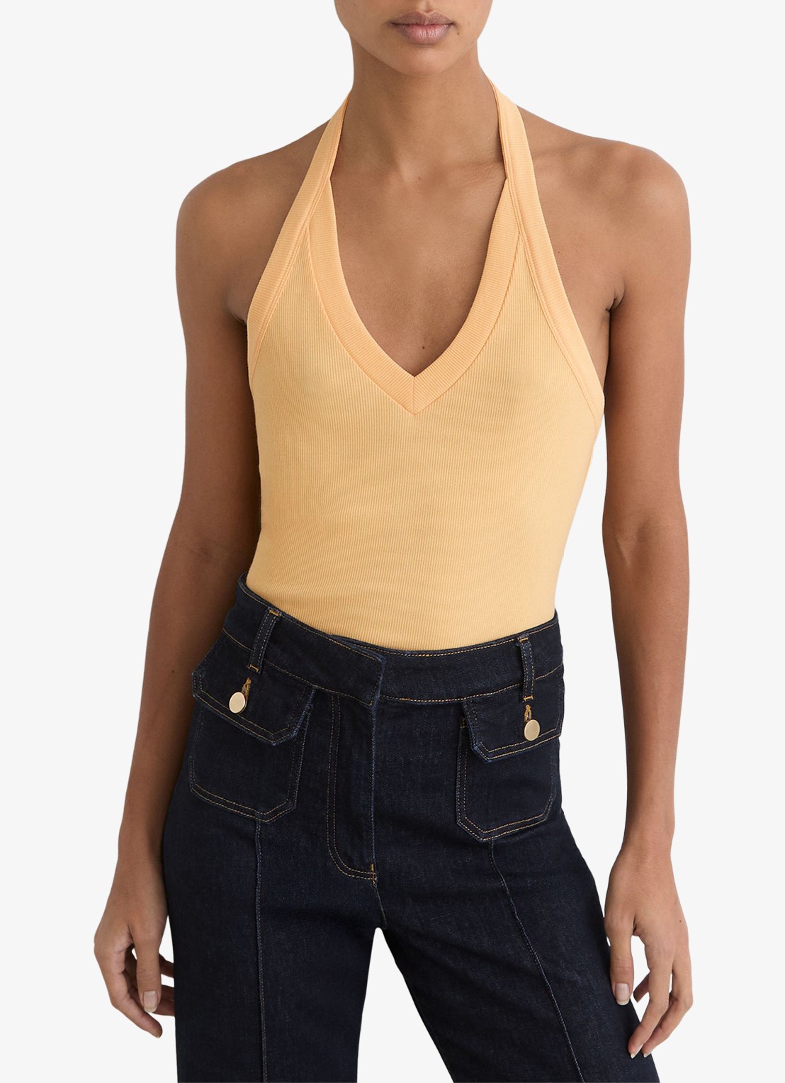 Reiss Nina top met ribstructuur - detail 3 orange