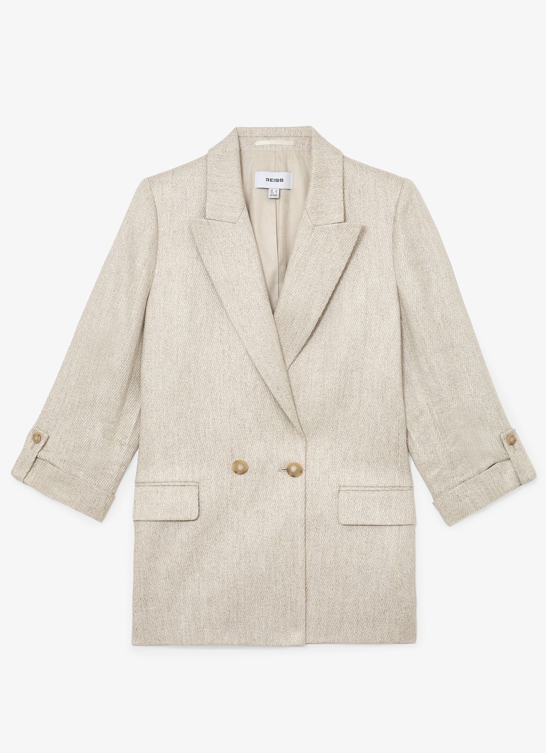 Reiss Nolah double breasted blazer in linnenblend - voorkant 6 gebroken wit