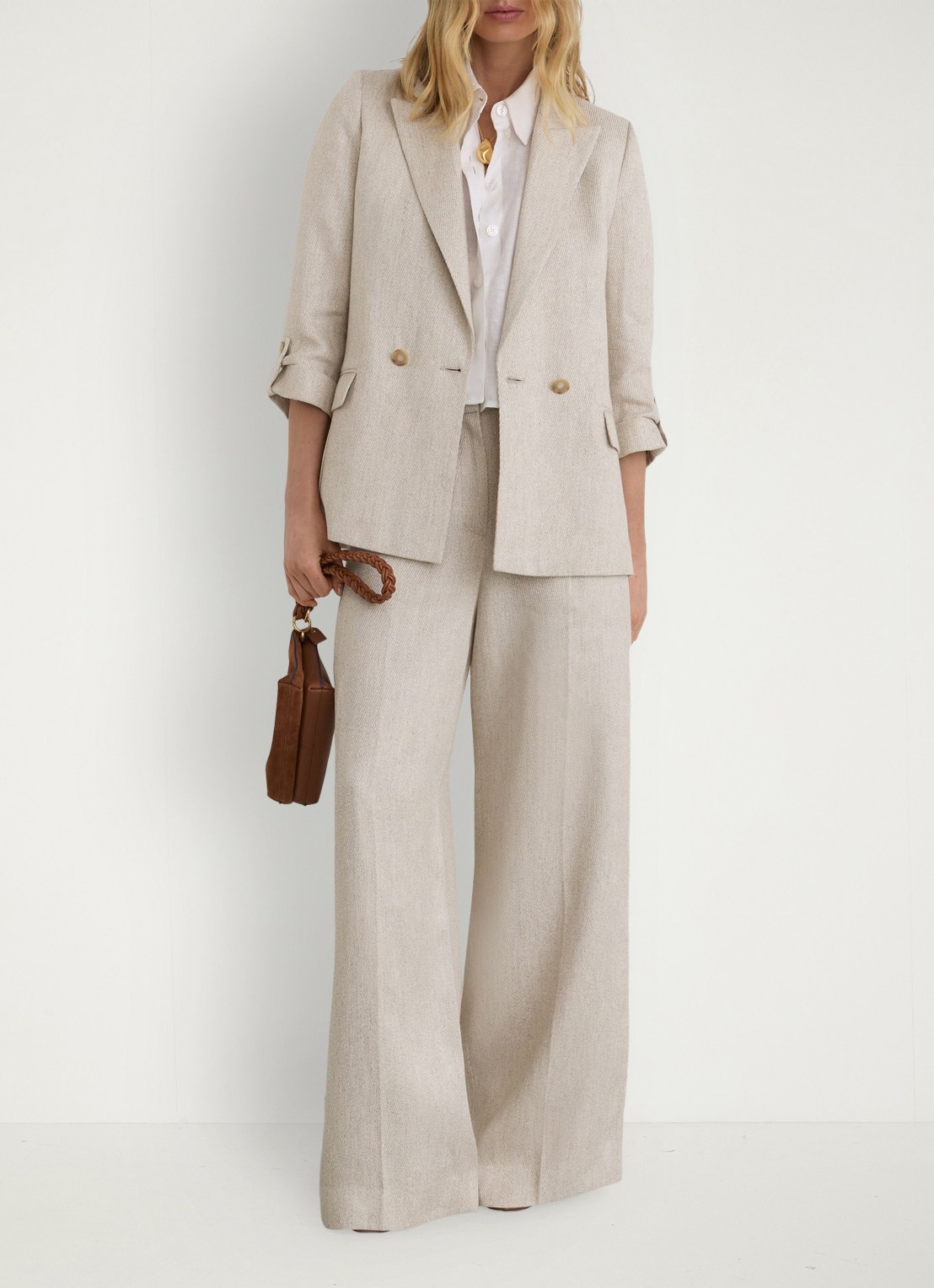 Reiss Nolah double breasted blazer in linnenblend - voorkant 7 gebroken wit