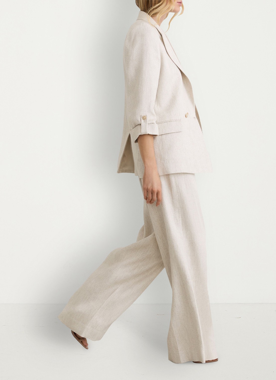 Reiss Nolah high waist wide fit pantalon in linnenblend - detail 4 naturel