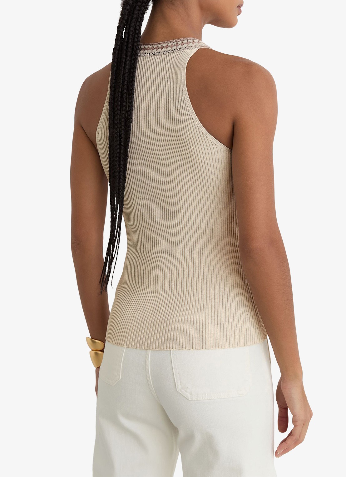 Reiss Nora top met ribstructuur - achterkant 3 creme