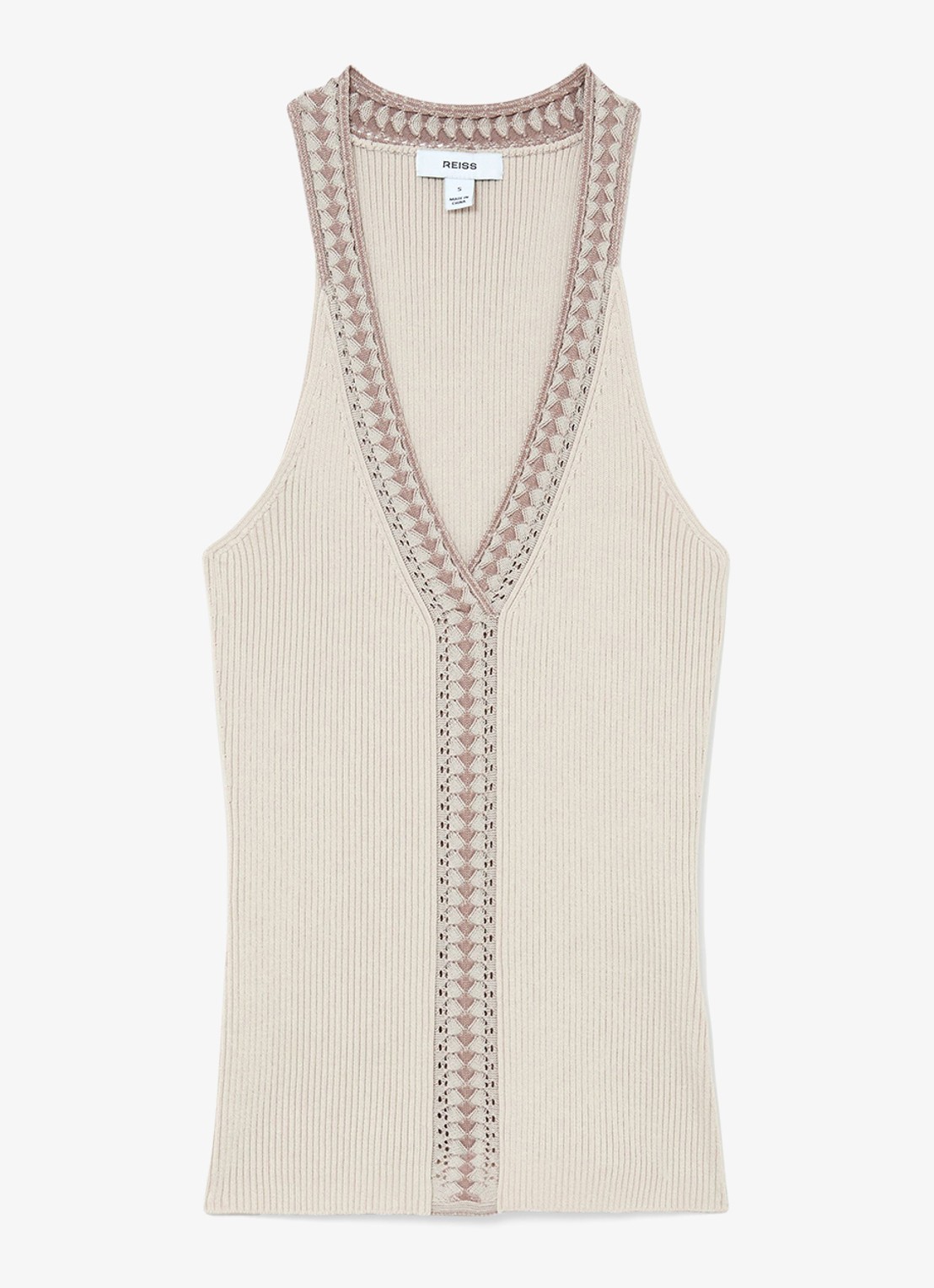 Reiss Nora top met ribstructuur - voorkant creme