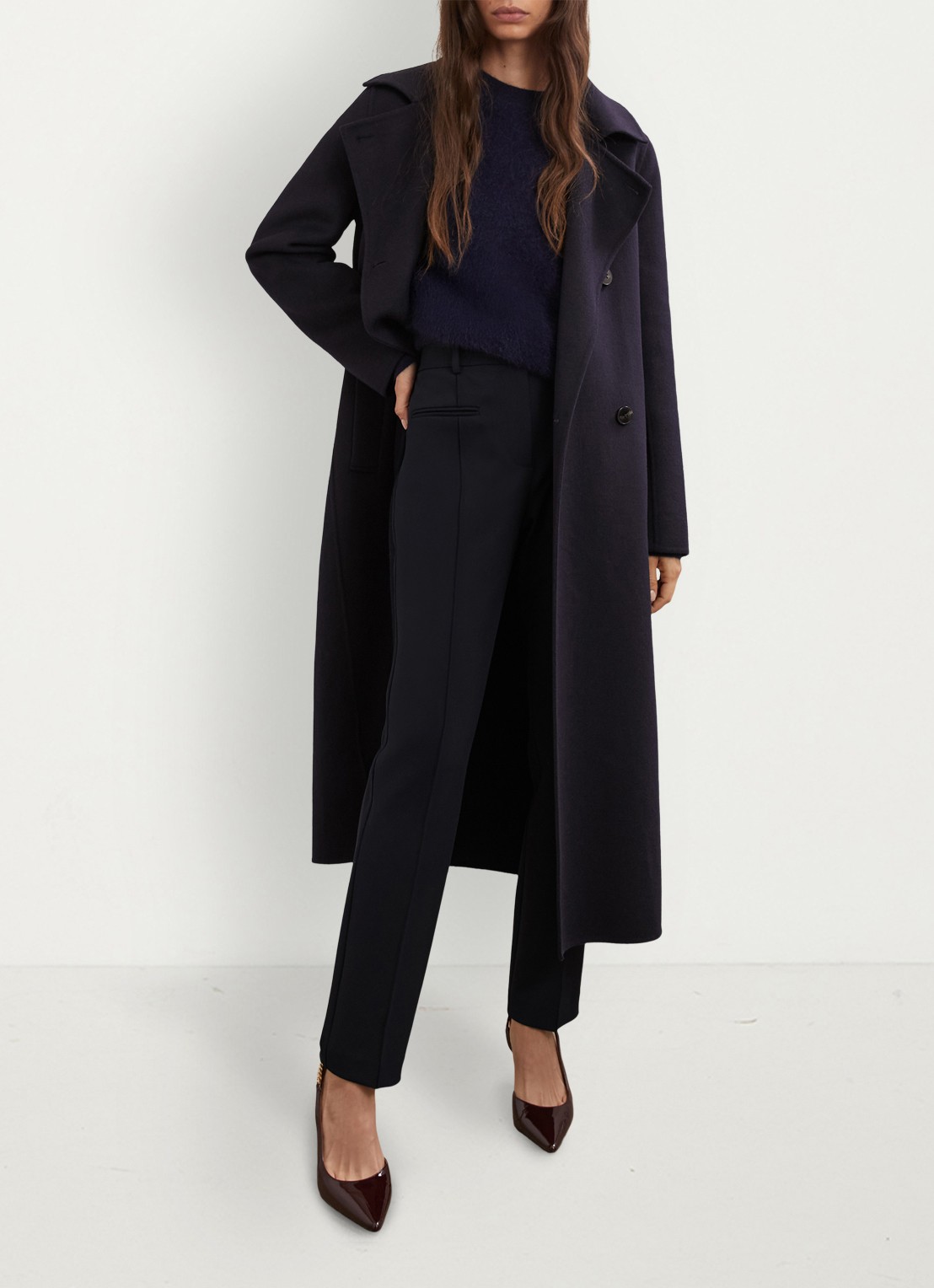 Reiss Norla high waist tapered fit pantalon met paspelzakken - voorkant 2 donkerblauw
