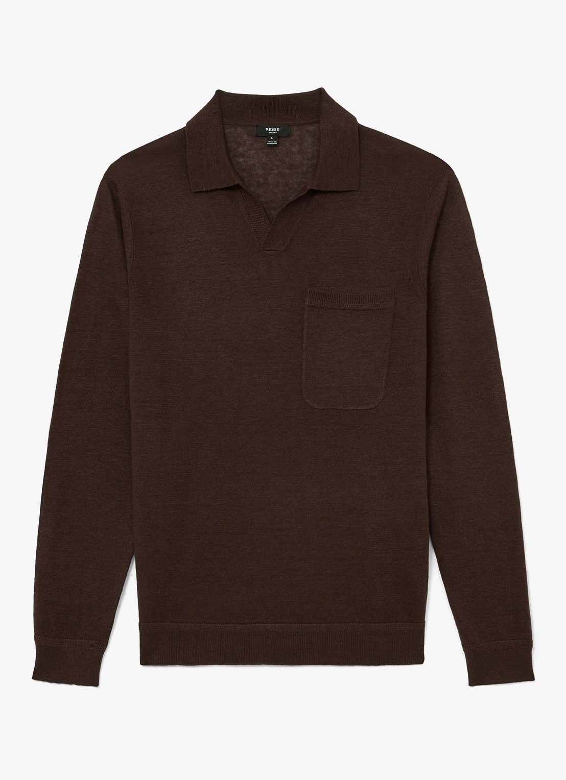 Reiss Oaklands regular fit polo van linnen - voorkant 4 chocoladebruin