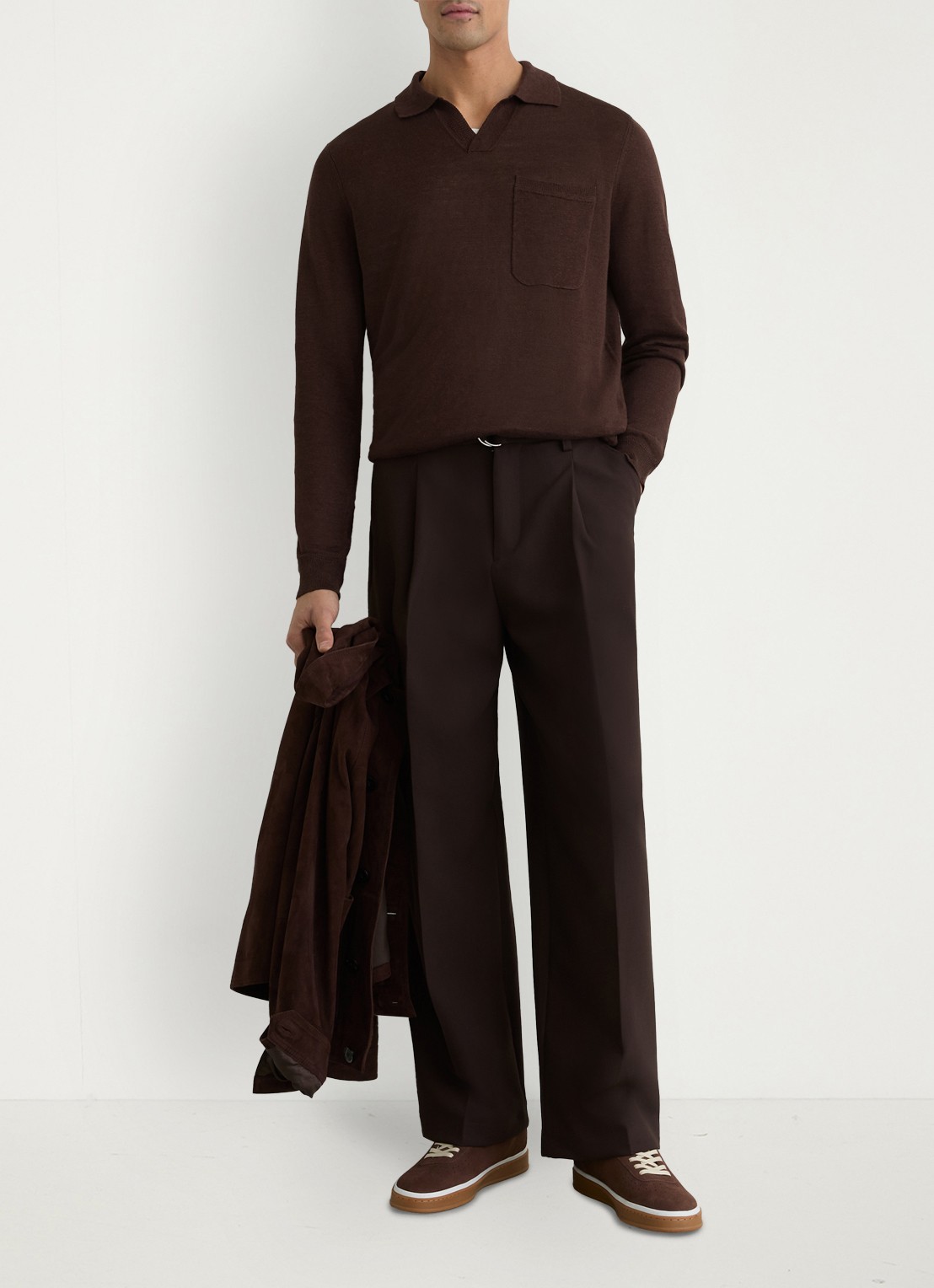 Reiss Oaklands regular fit polo van linnen - voorkant 5 chocoladebruin