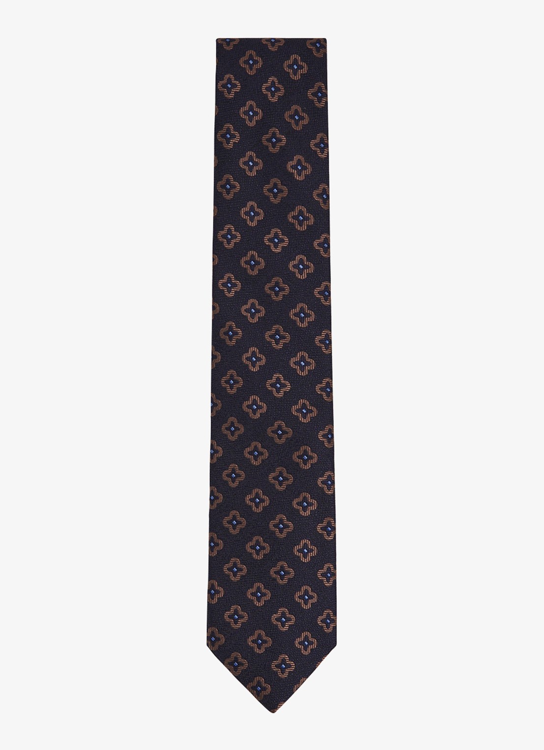 Reiss Omero stropdas in zijdeblend met grafische print  - voorkant donkerblauw