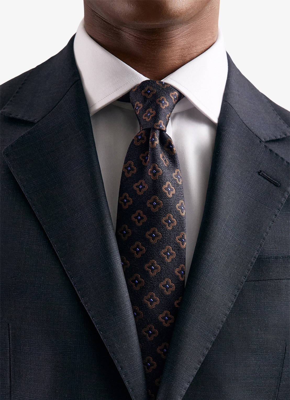 Reiss Omero stropdas in zijdeblend met grafische print  - voorkant 2 donkerblauw