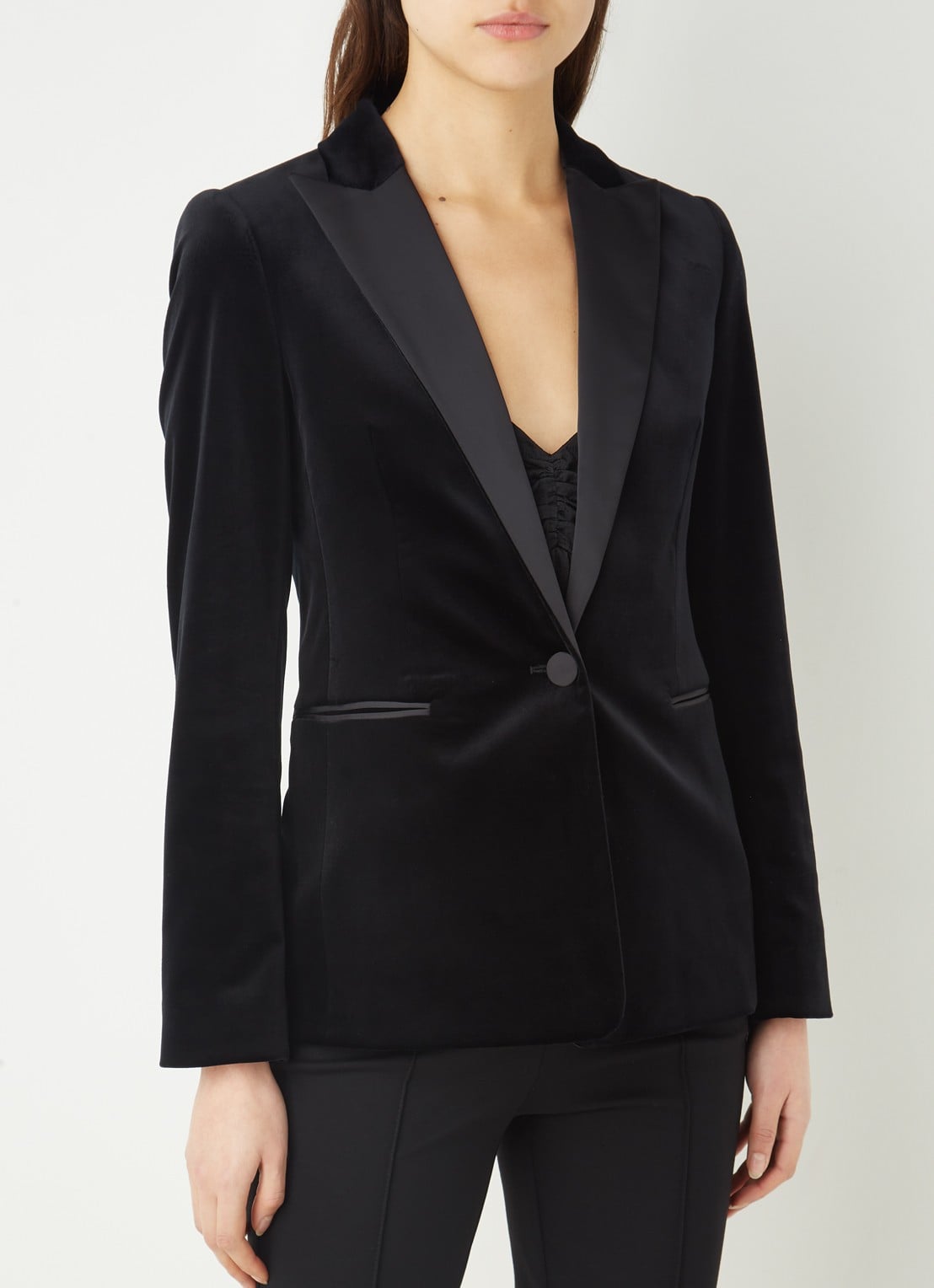 Reiss Opal blazer van fluweel met paspelzakken  - detail 2 zwart