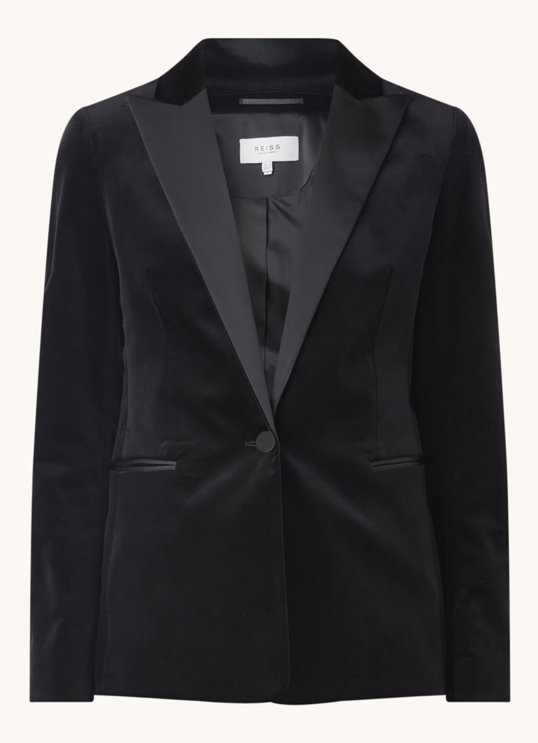 Reiss Opal blazer van fluweel met paspelzakken  - voorkant 3 zwart